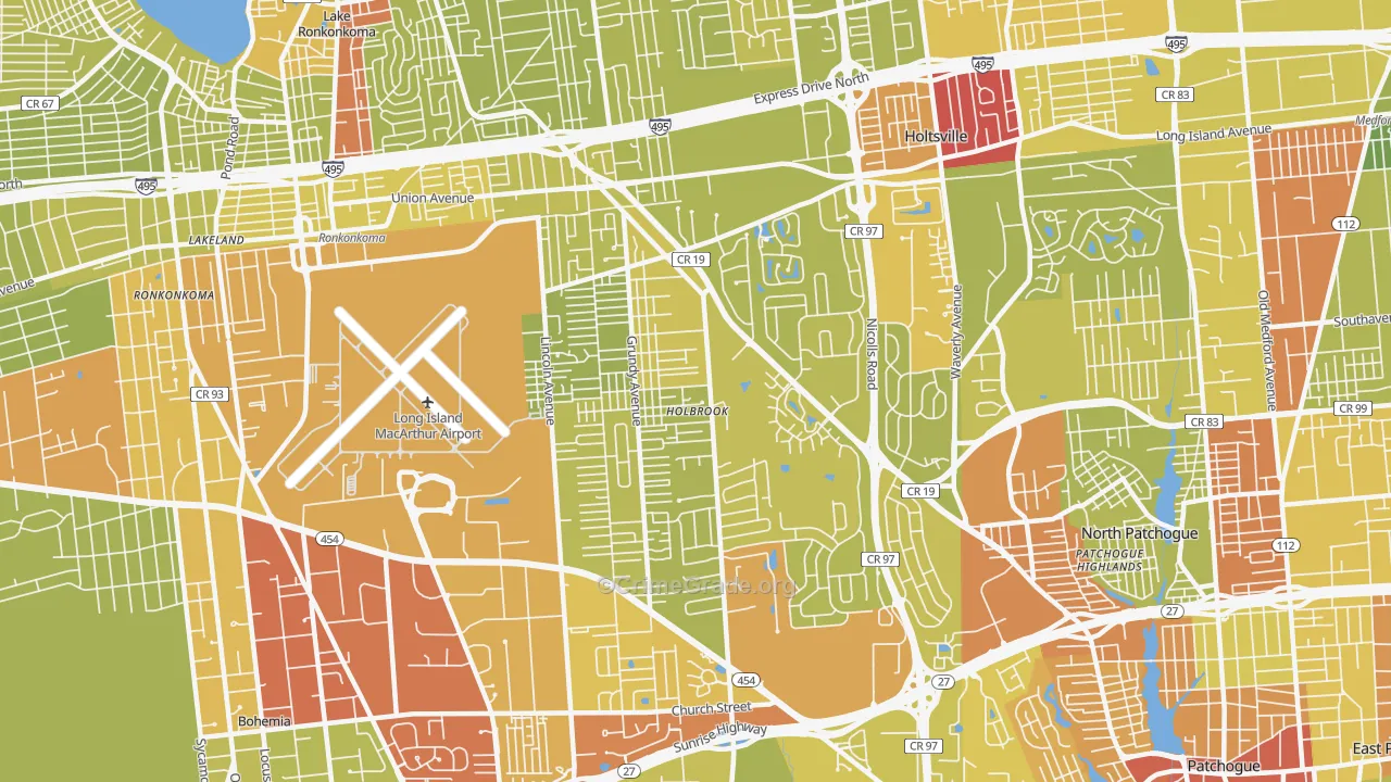 Holbrook, NY Map of Vehicle Theft Rates