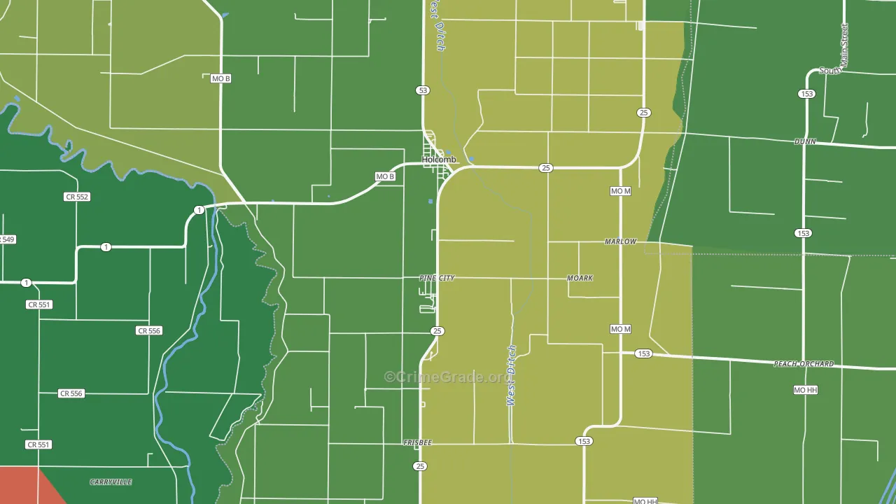 Holcomb, MO Map of Vehicle Theft Rates