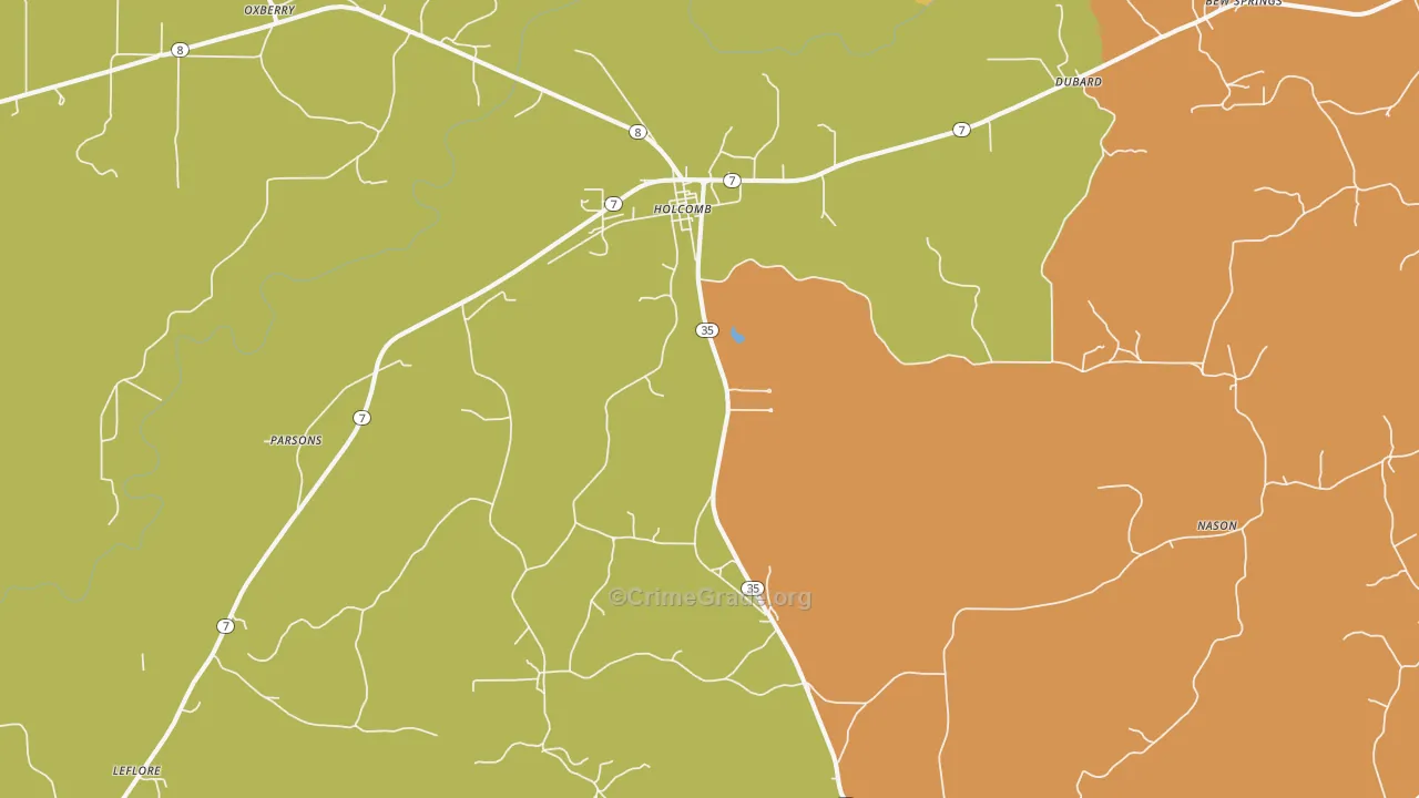 Holcomb, MS Map of Vehicle Theft Rates