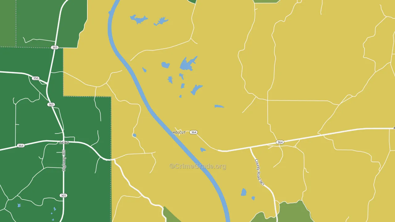 Holcut, MS Map of Vehicle Theft Rates