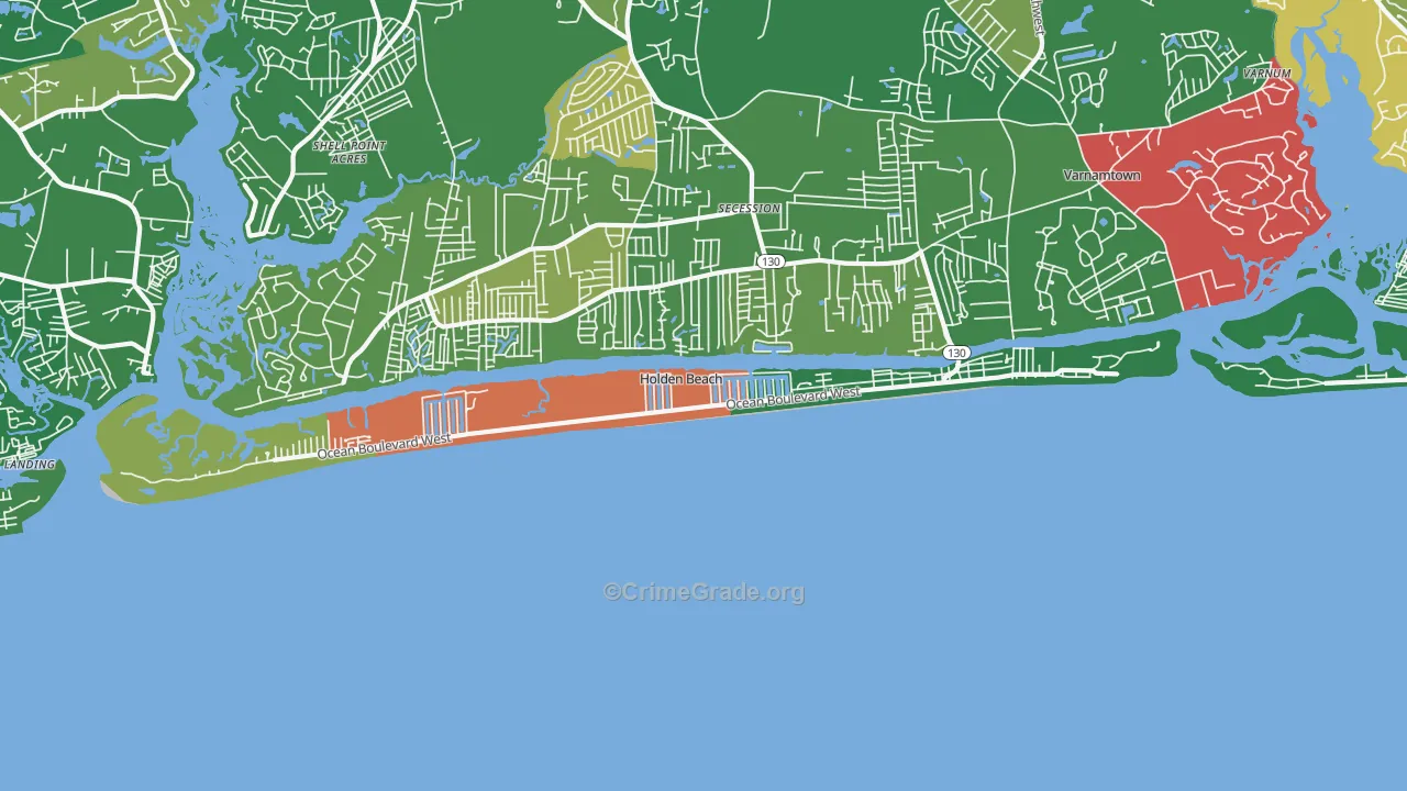 Holden Beach, NC Map of Vehicle Theft Rates