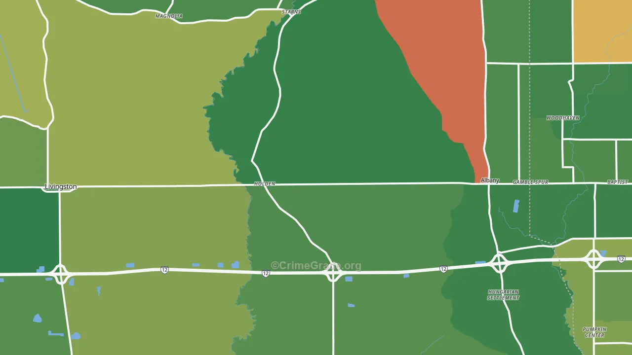 Holden, LA Map of Vehicle Theft Rates