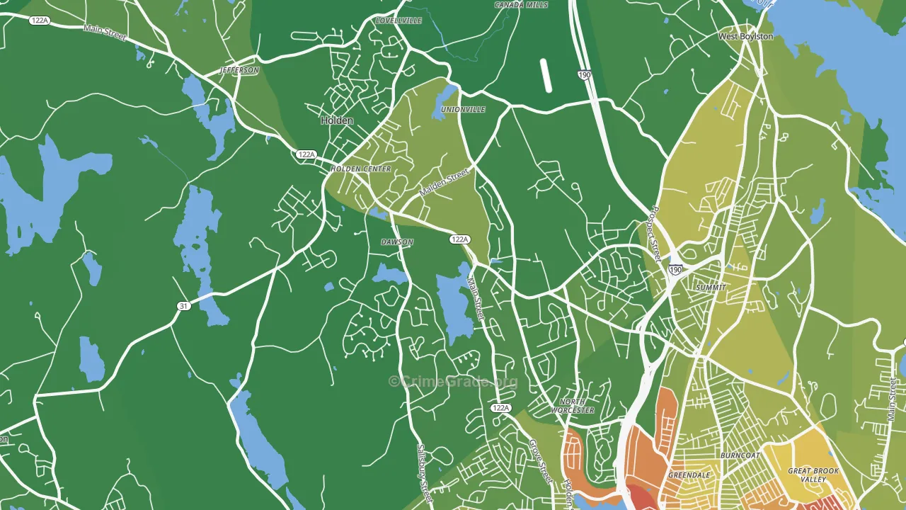 Holden, MA Map of Vehicle Theft Rates