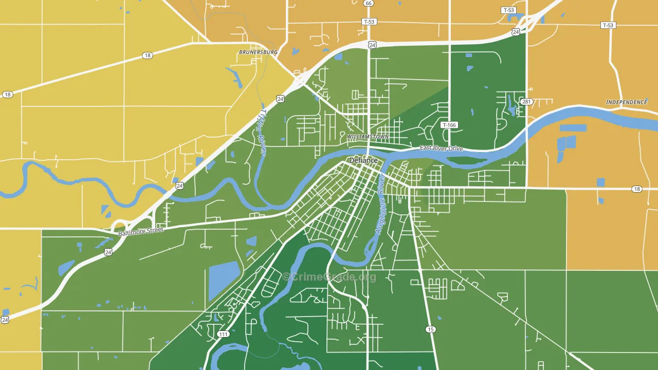 Holgate Avenue Historic District, Defiance, OH Map of Vehicle Theft Rates