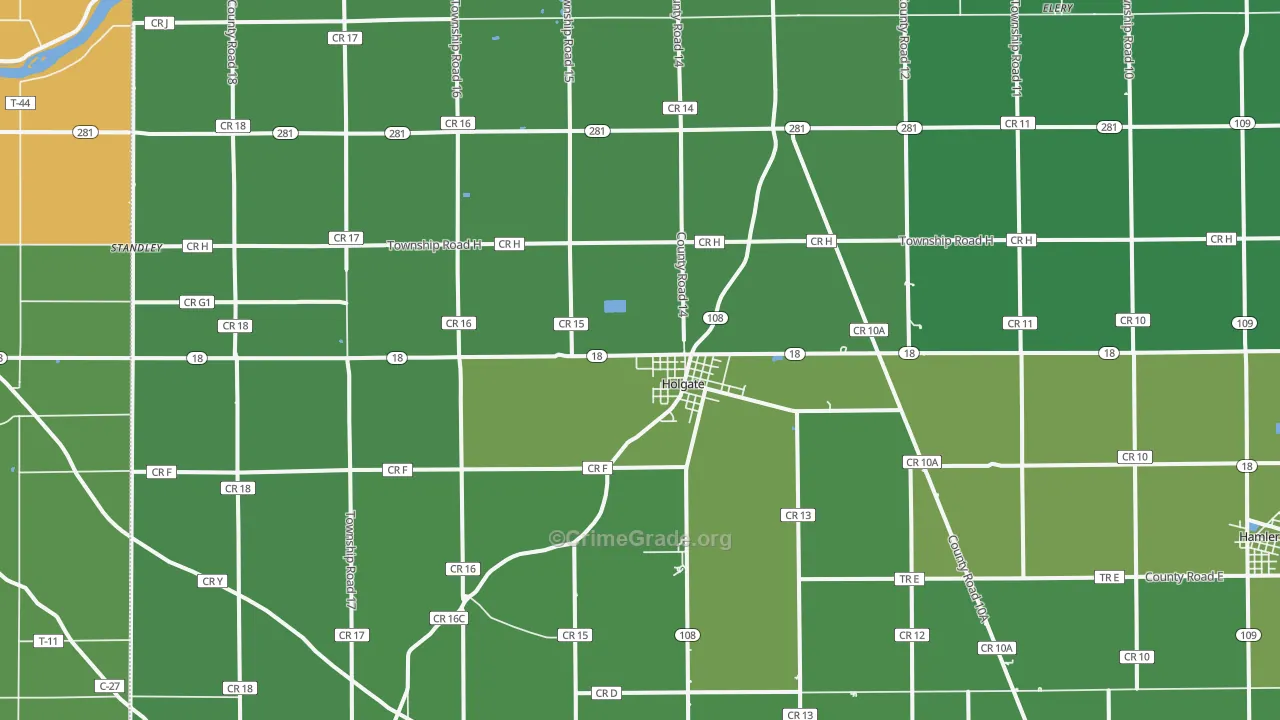 Holgate, OH Map of Vehicle Theft Rates