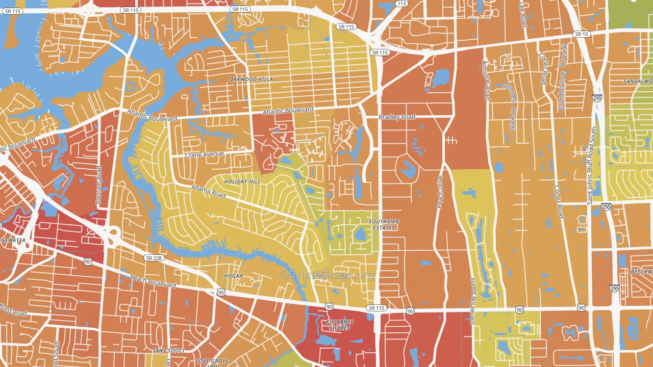 Holiday Hill, Jacksonville, FL Map of Vehicle Theft Rates