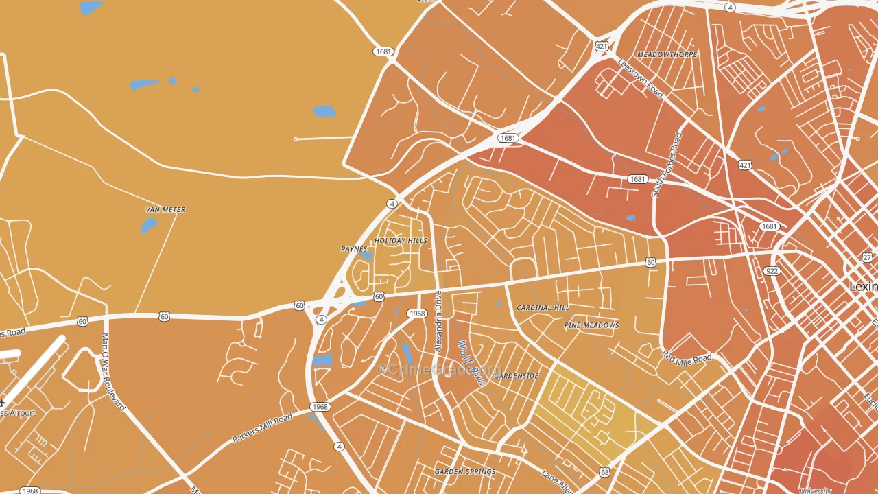 Holiday Hills, Lexington, KY Map of Vehicle Theft Rates