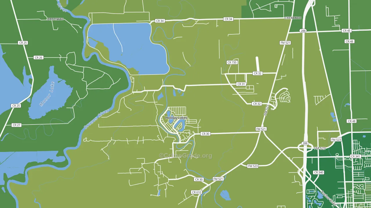 Holiday Lakes, TX Map of Vehicle Theft Rates