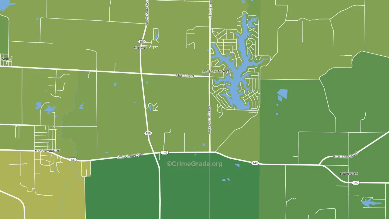 Holiday Shores, IL Map of Vehicle Theft Rates