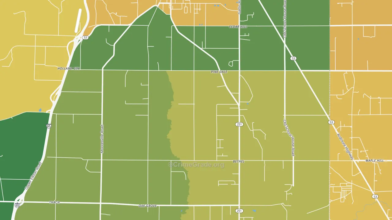 Holland Gin, AL Map of Vehicle Theft Rates