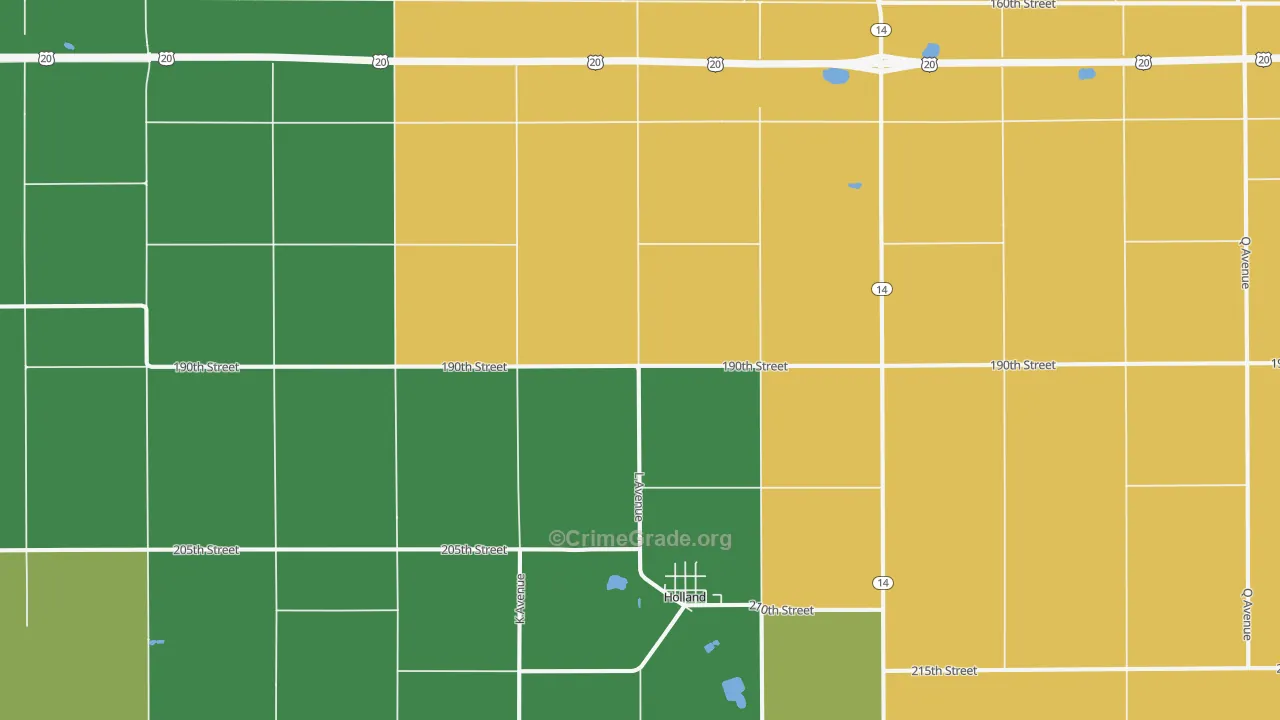 Holland, IA Map of Vehicle Theft Rates