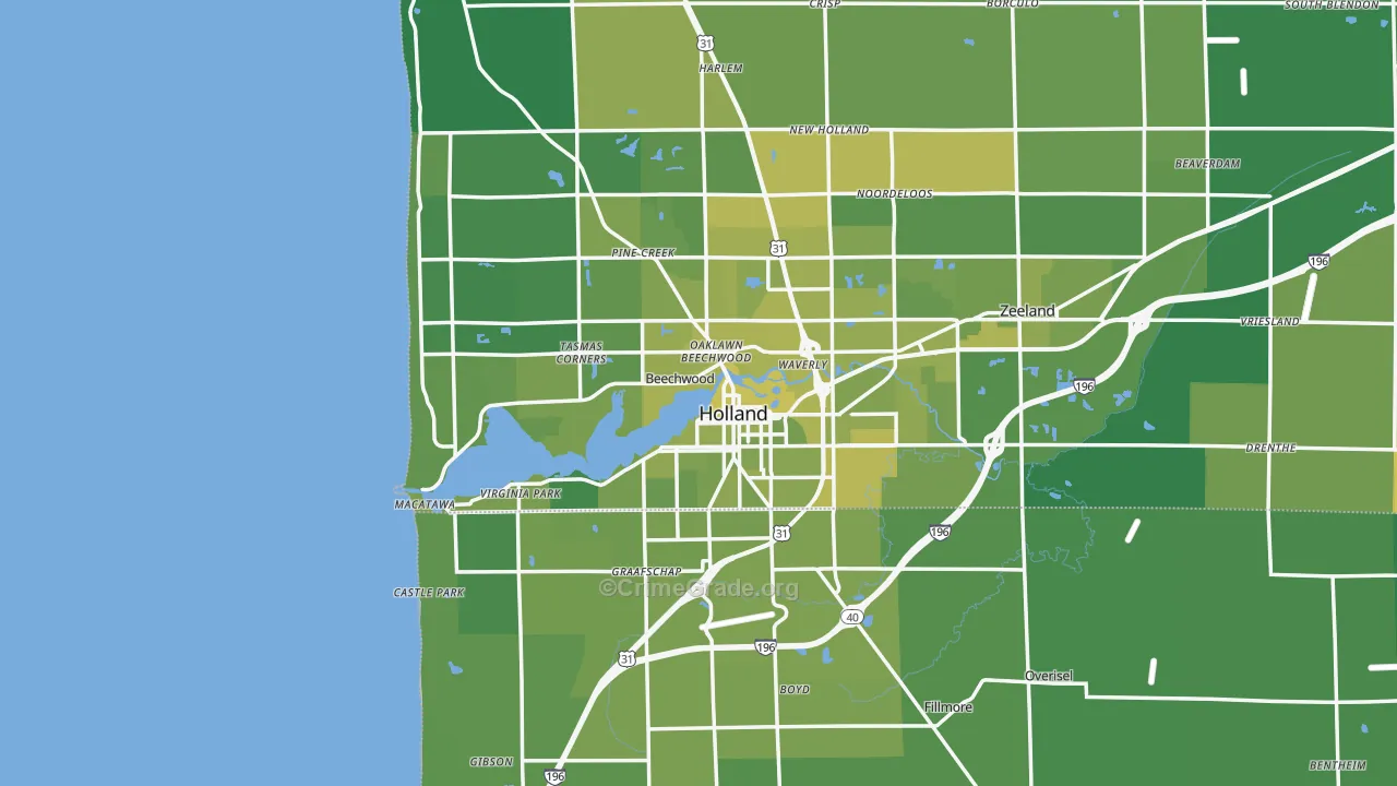 Holland, MI Map of Vehicle Theft Rates