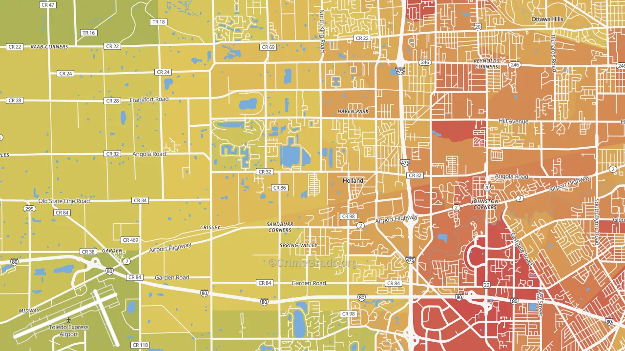 Holland, OH Map of Vehicle Theft Rates