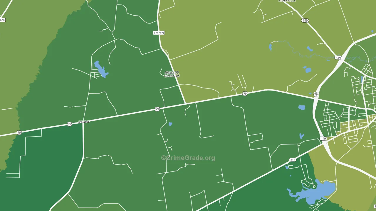 Holland Quarters, TX Map of Vehicle Theft Rates