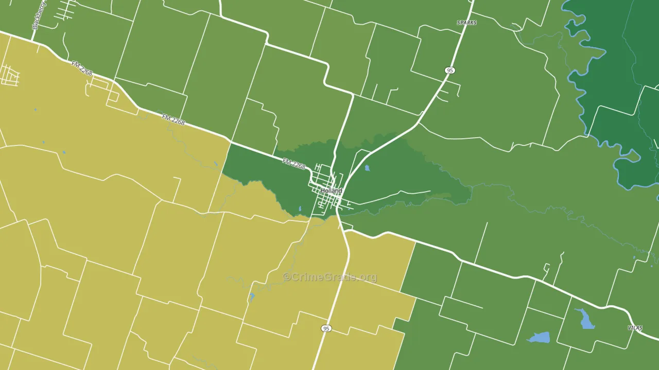 Holland, TX Map of Vehicle Theft Rates