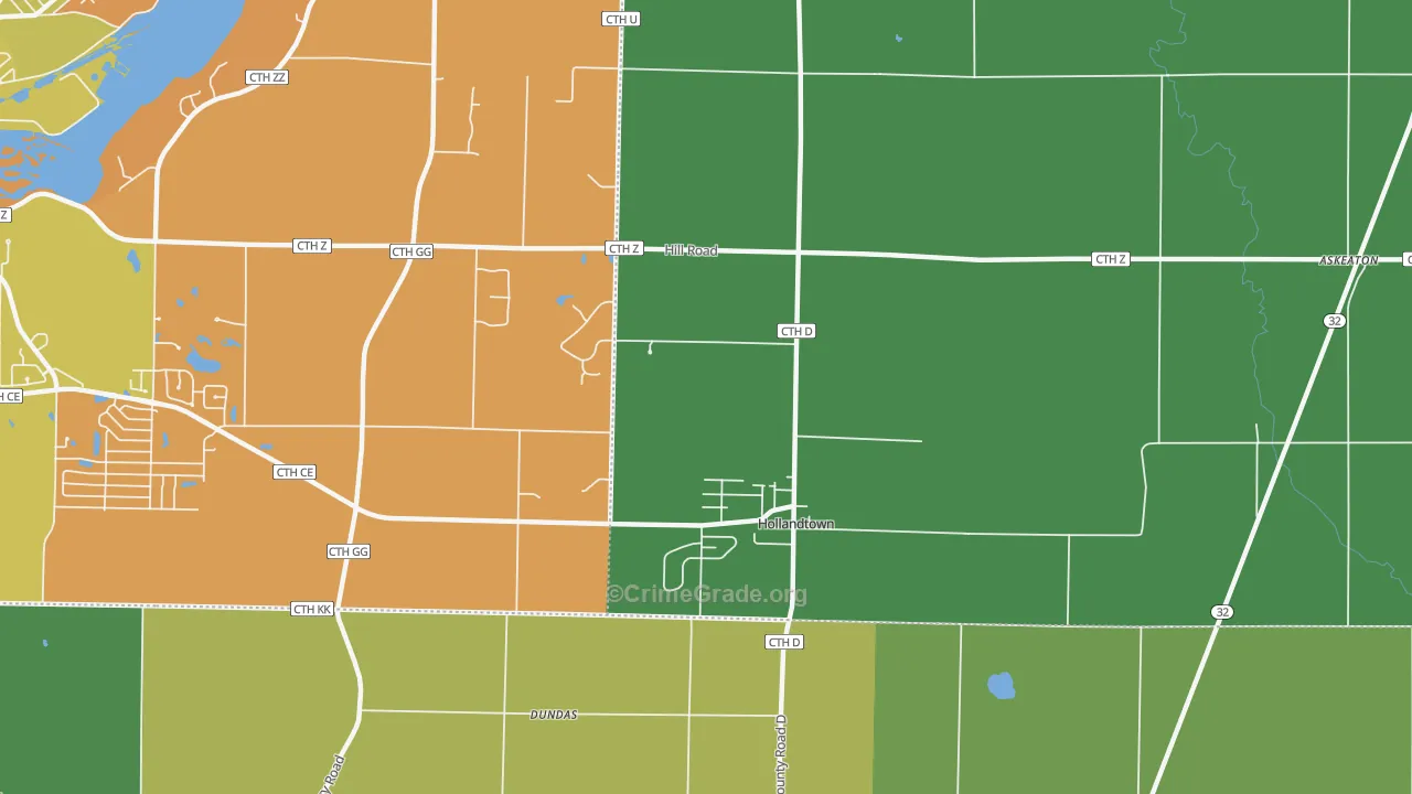 Holland, WI Map of Vehicle Theft Rates