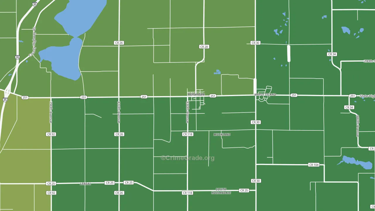 Hollandale, MN Map of Vehicle Theft Rates