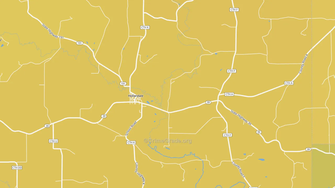 Hollandale, WI Map of Vehicle Theft Rates