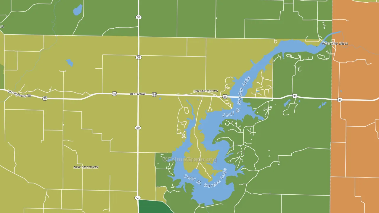 Hollandsburg, IN Map of Vehicle Theft Rates