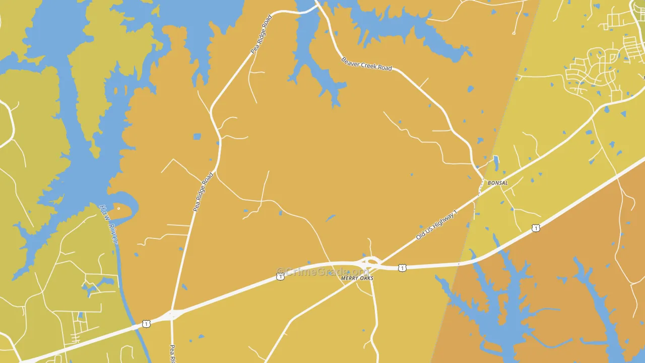 Hollemans Crossroads, NC Map of Vehicle Theft Rates