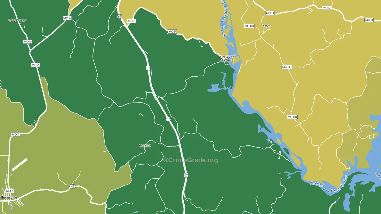 Holliday Landing, MO Map of Vehicle Theft Rates