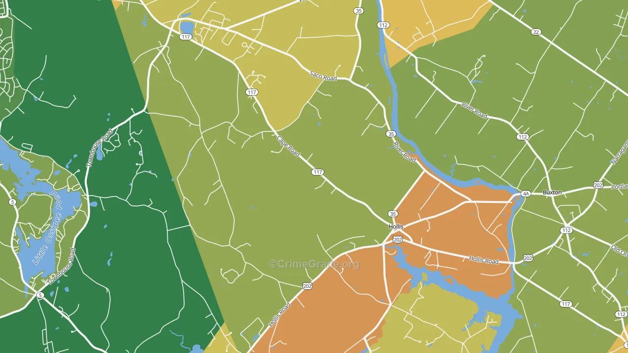 Hollis Center, ME Map of Vehicle Theft Rates