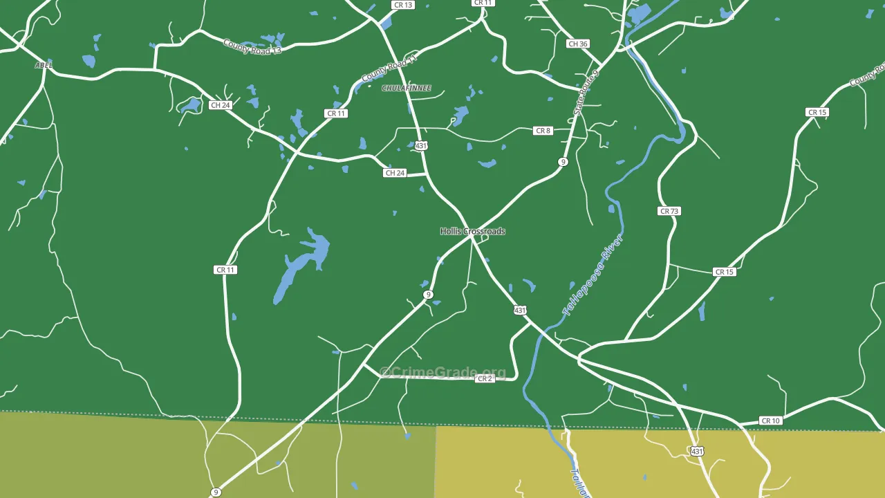 Hollis Crossroads, AL Map of Vehicle Theft Rates
