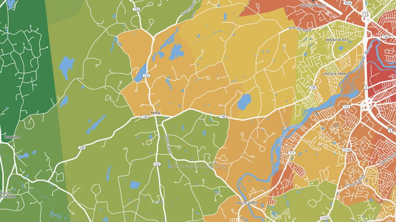 Hollis, NH Map of Vehicle Theft Rates
