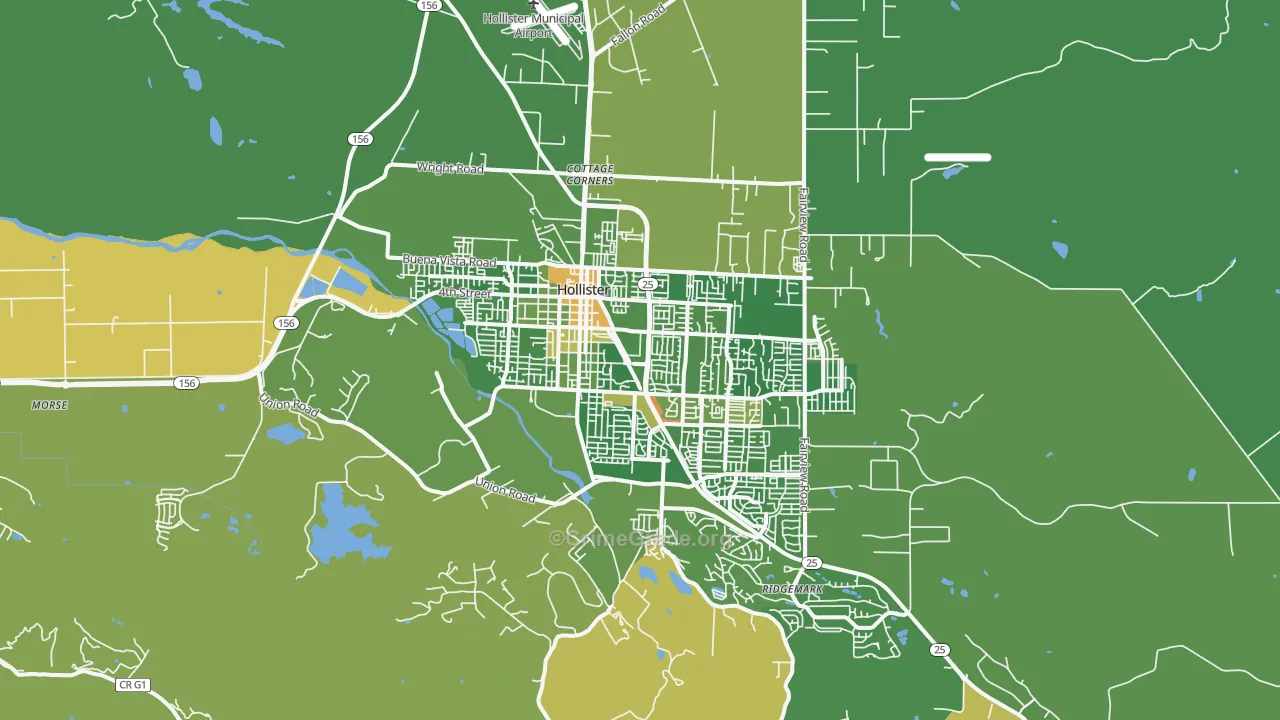 Hollister, CA Map of Vehicle Theft Rates