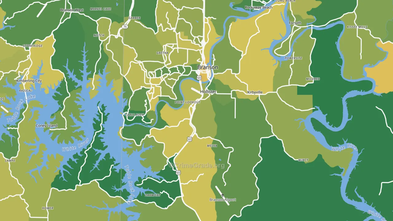 Hollister, MO Map of Vehicle Theft Rates