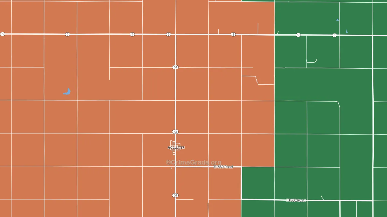 Hollister, OK Map of Vehicle Theft Rates
