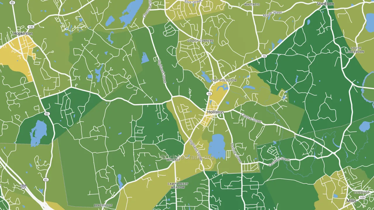 Holliston, MA Map of Vehicle Theft Rates