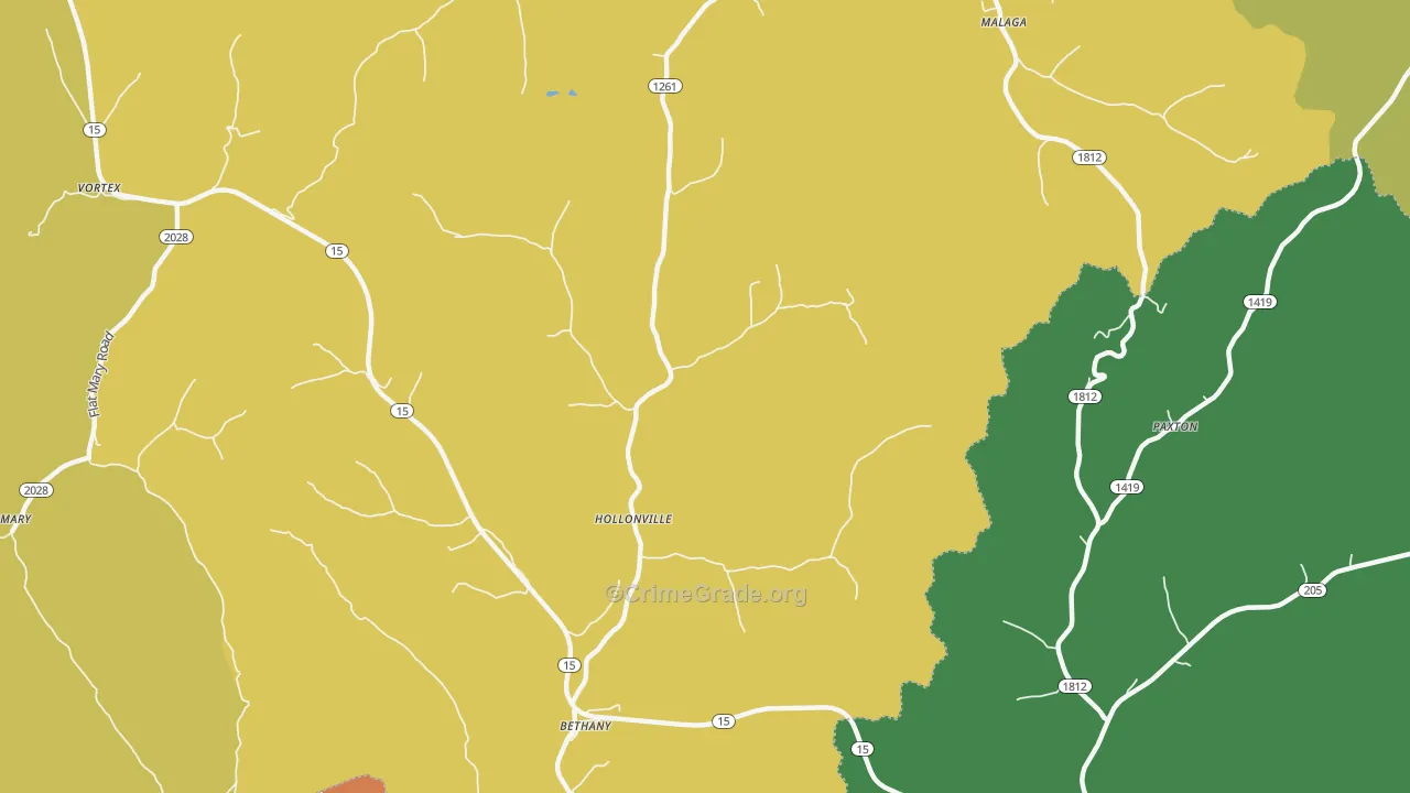 Hollonville, KY Map of Vehicle Theft Rates