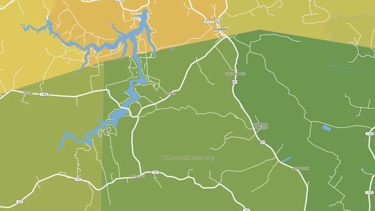 Hollow Bill, KY Map of Vehicle Theft Rates