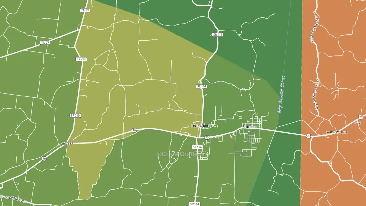 Hollow Rock, TN Map of Vehicle Theft Rates