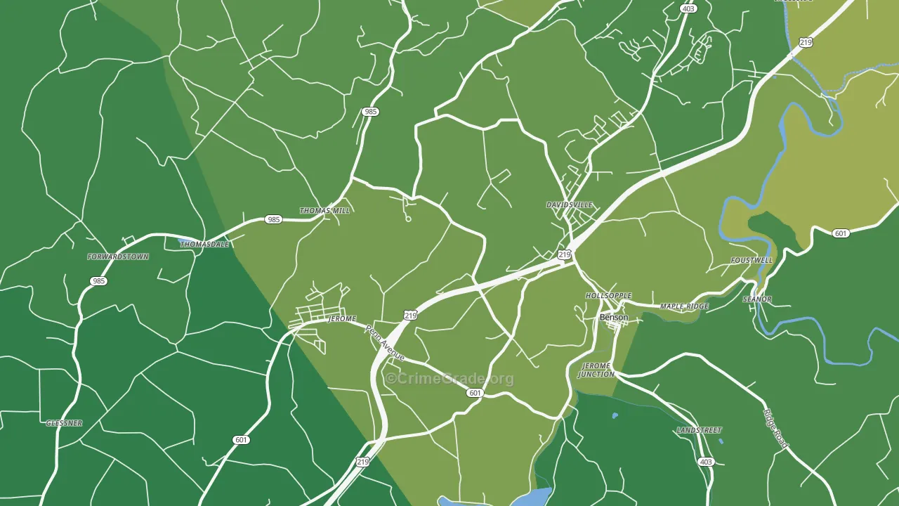 Hollsopple, PA Map of Vehicle Theft Rates