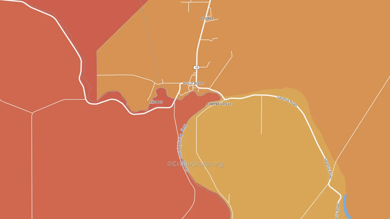 Holly Bluff, MS Map of Vehicle Theft Rates