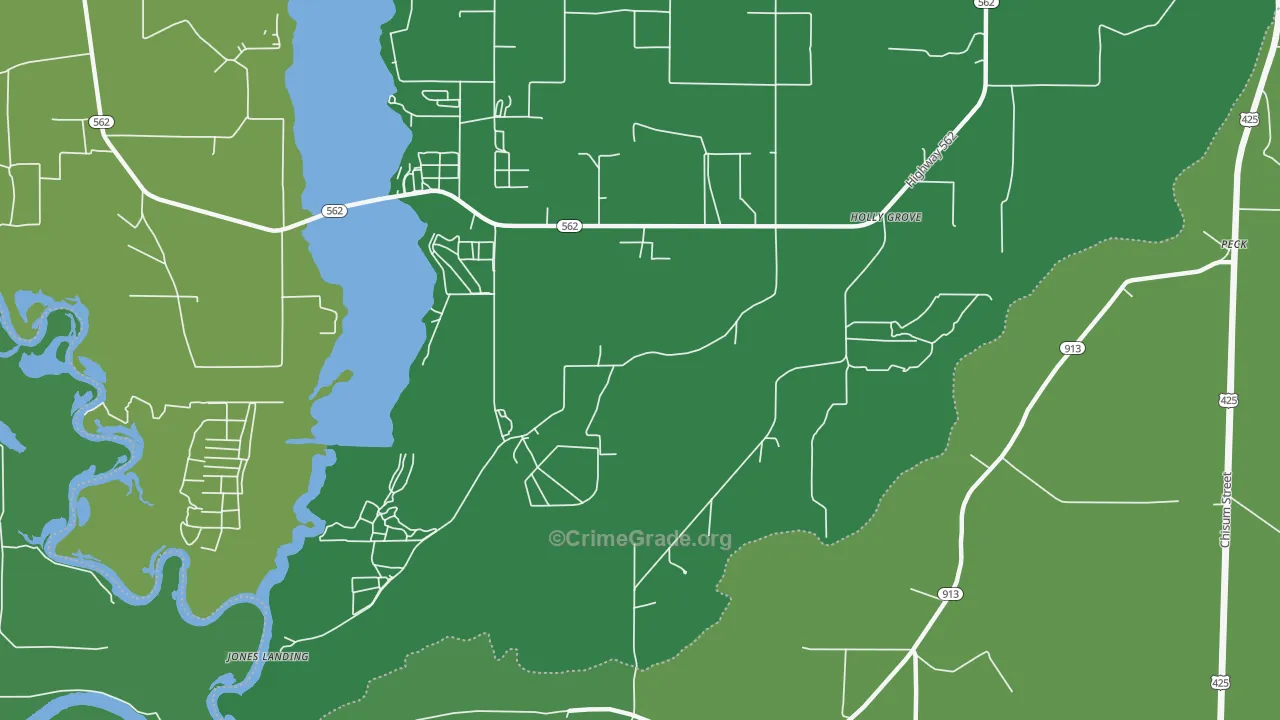 Holly Grove, LA Map of Vehicle Theft Rates