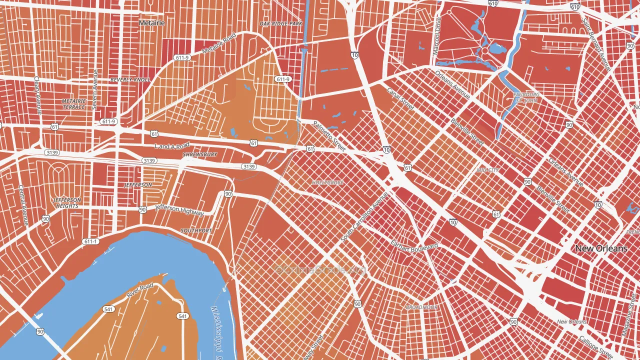 Holly Grove, New Orleans, LA Map of Vehicle Theft Rates