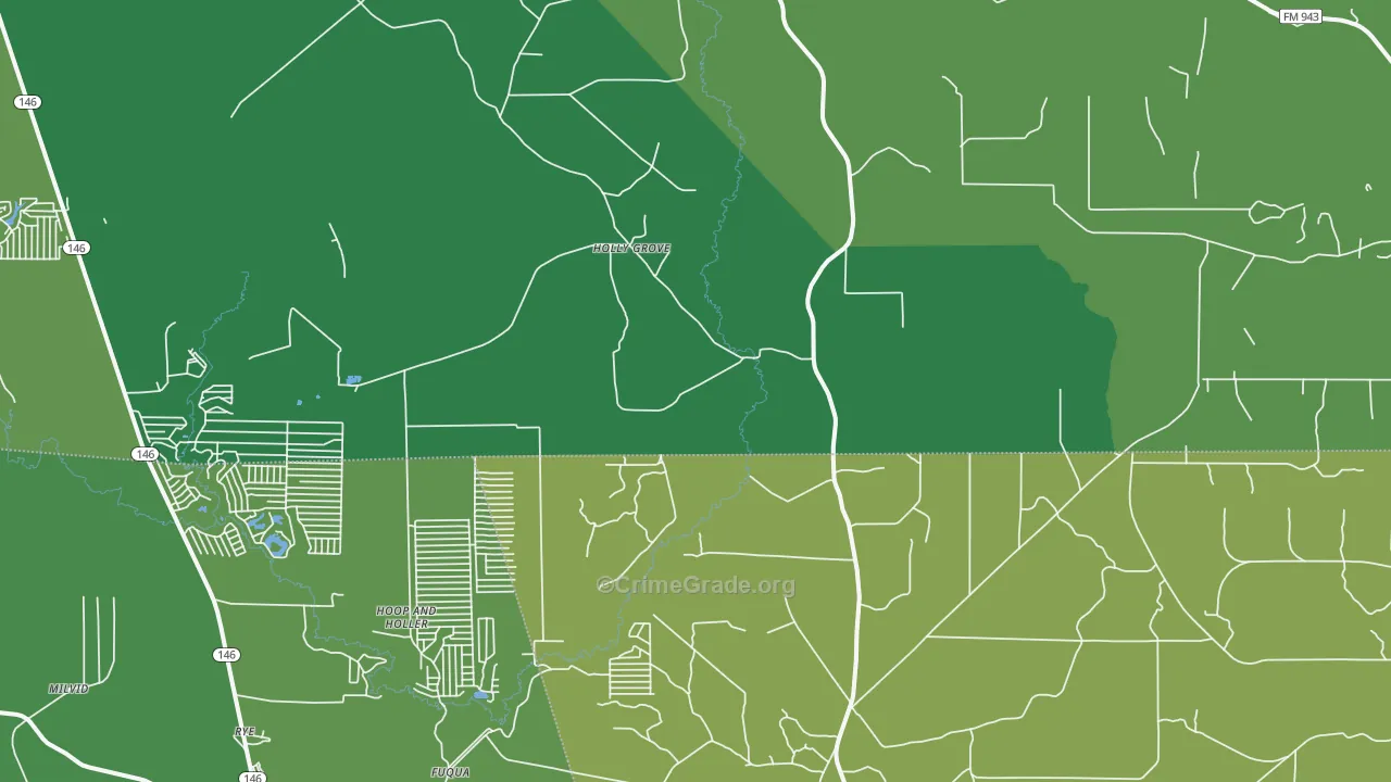 Holly Grove, TX Map of Vehicle Theft Rates