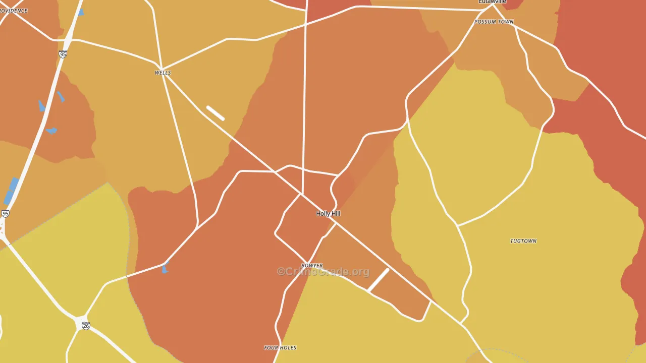 Holly Hill, SC Map of Vehicle Theft Rates