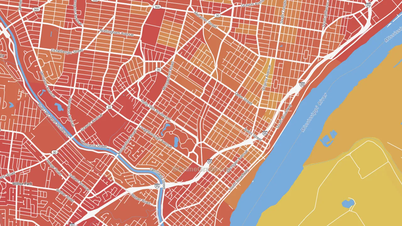 Holly Hills, St. Louis, MO Map of Vehicle Theft Rates