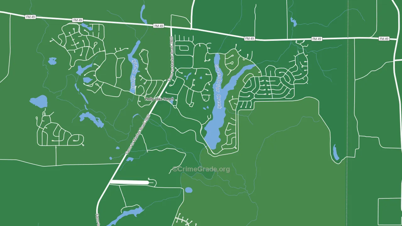 Holly Lake Ranch, TX Map of Vehicle Theft Rates