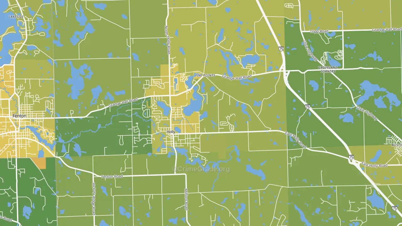 Holly, MI Map of Vehicle Theft Rates