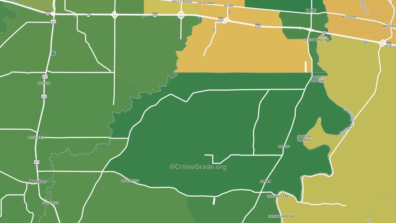 Holly Ridge, LA Map of Vehicle Theft Rates