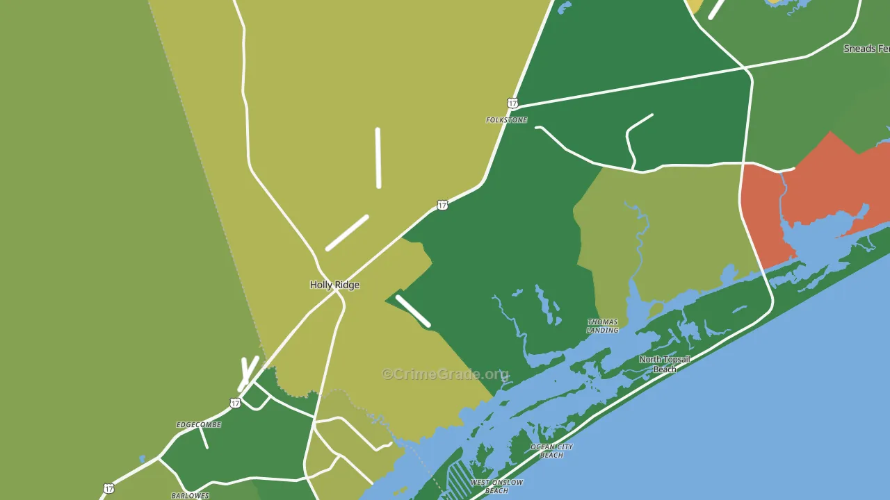 Holly Ridge, NC Map of Vehicle Theft Rates