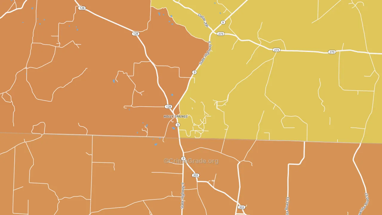 Holly Springs, AR Map of Vehicle Theft Rates