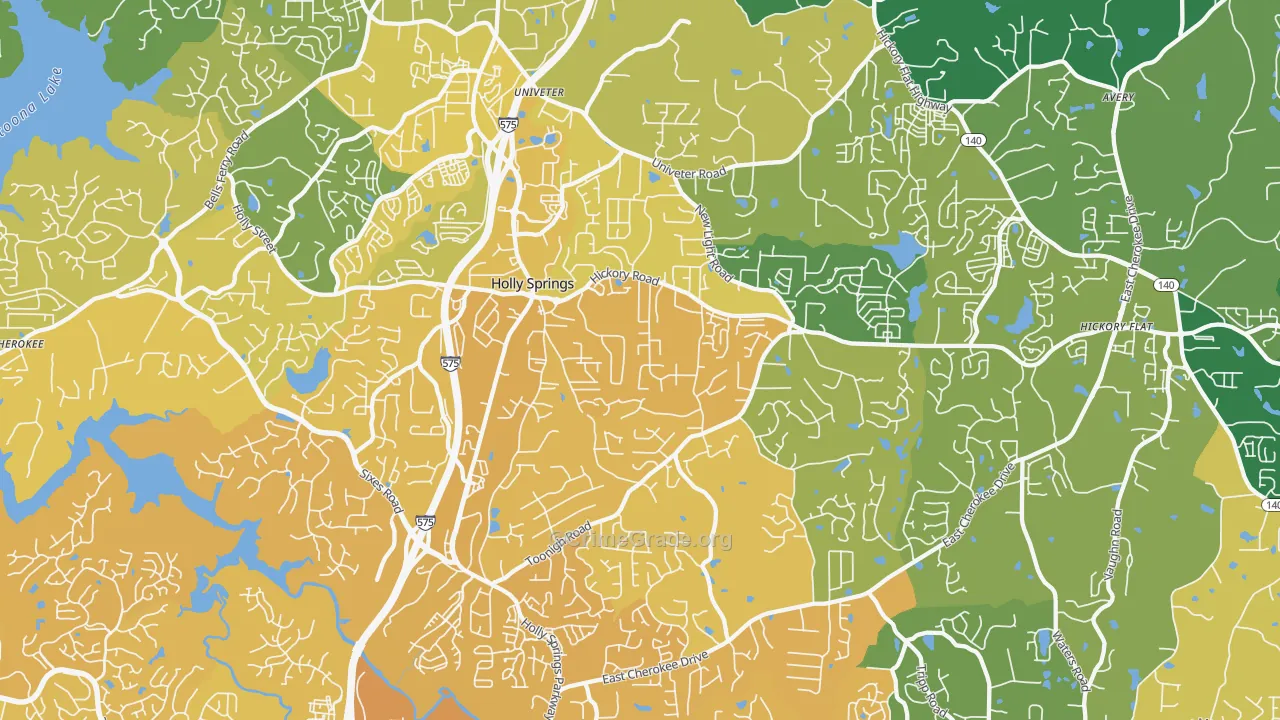Holly Springs, GA Map of Vehicle Theft Rates