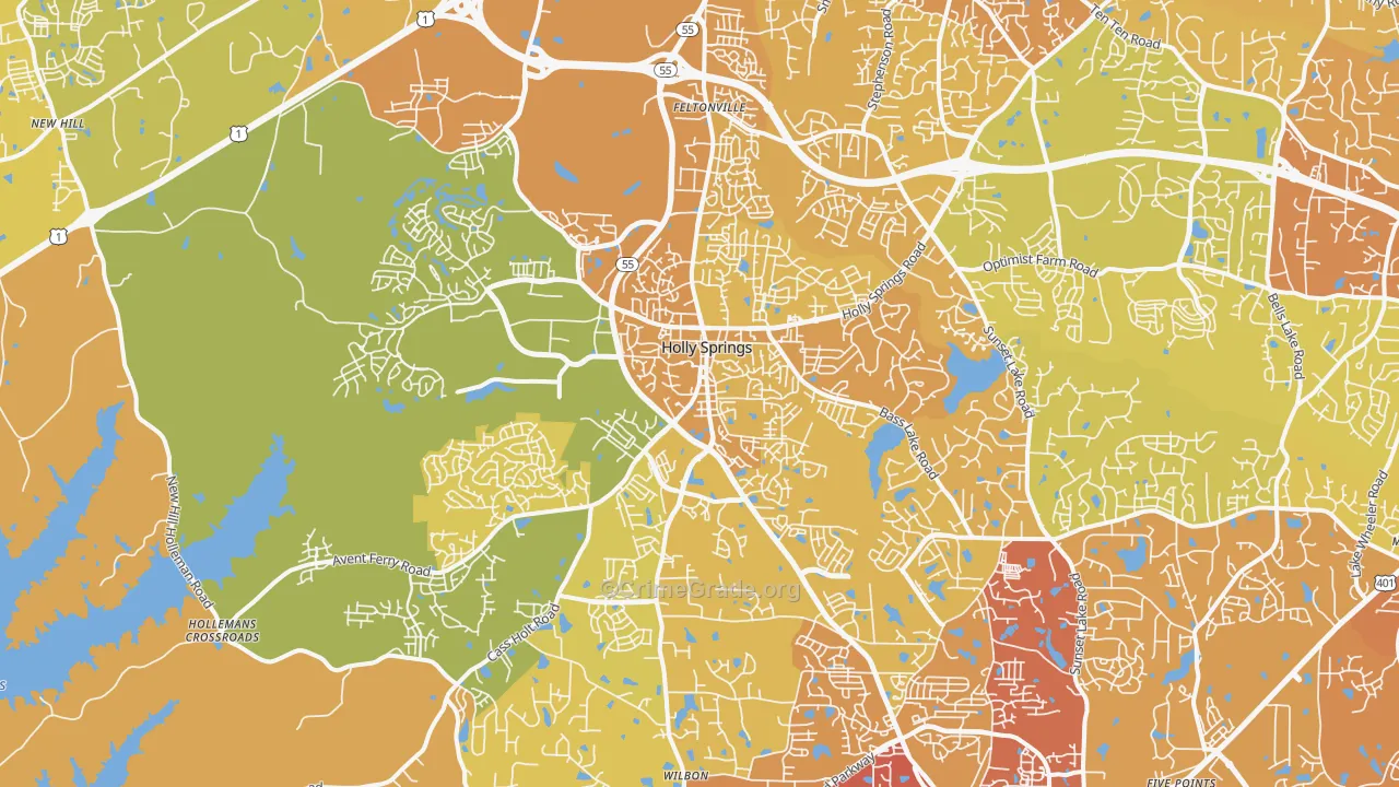 Holly Springs, NC Map of Vehicle Theft Rates