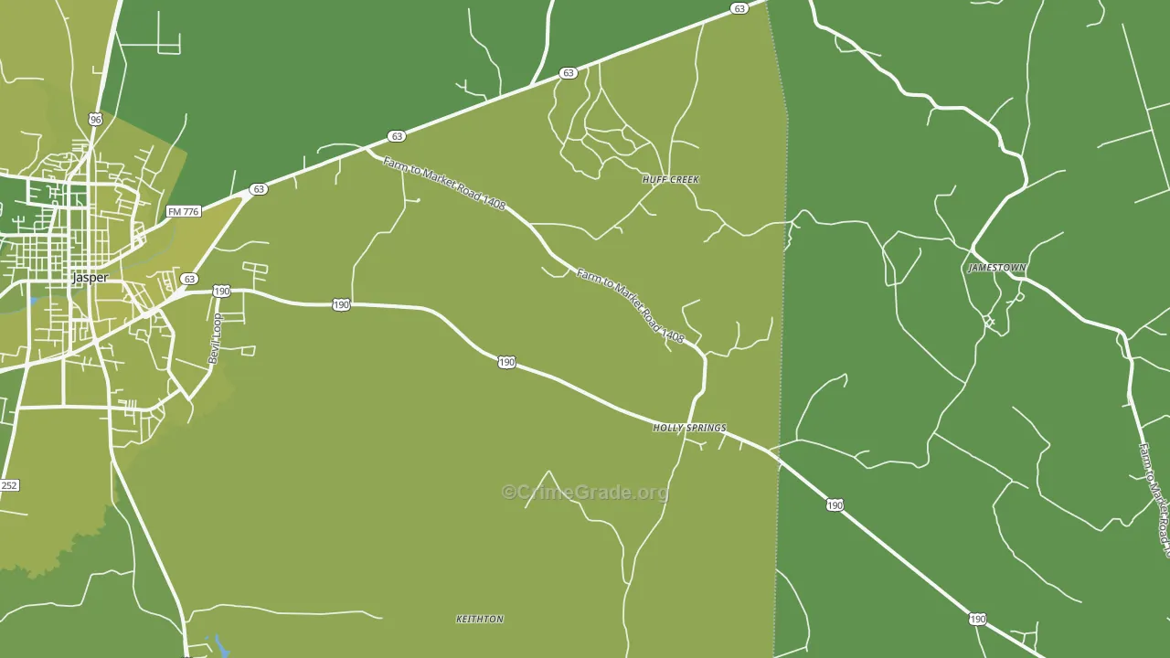 Holly Springs, TX Map of Vehicle Theft Rates